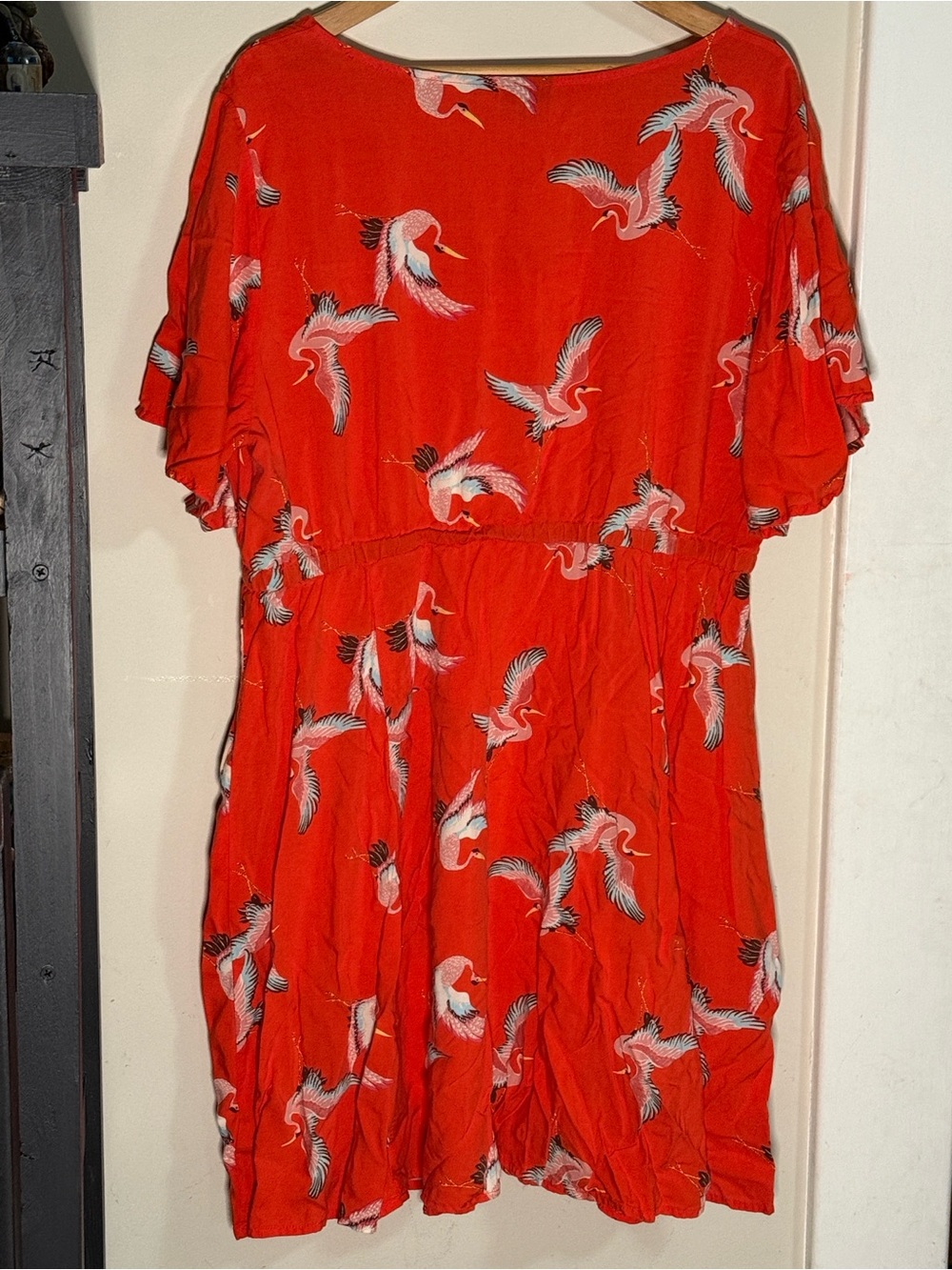 torrid Orange V-Neck Crane Print Midi Dress - Picture 4 of 5
